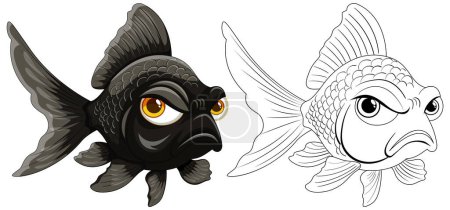 Ilustración de Ilustraciones en color y blanco y negro de un pez gruñón - Imagen libre de derechos