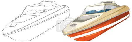 Illustration for Two vector speedboats, one colored and one outlined. - Royalty Free Image