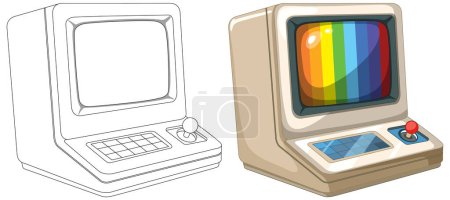 Bunte Illustration von altmodischen Personal Computern