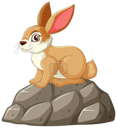 Téléchargez les illustrations : Illustration d'un lapin brun assis sur des pierres - en licence libre de droit