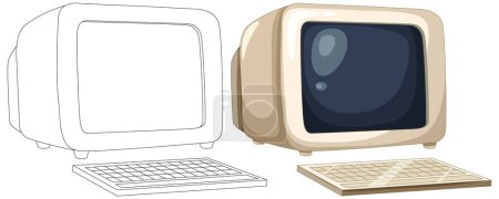 Illustration for Vector graphics of old-fashioned computer and TV - Royalty Free Image