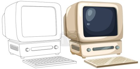Retro Computer und Monitor mit Tastaturvektor