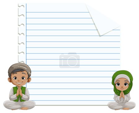 Ilustración de Ilustración de niños rezando con papel forrado vacío - Imagen libre de derechos