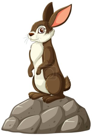 Ilustración de un conejo de pie sobre piedras