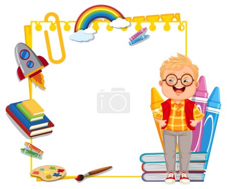 Illustration for Young boy with educational and creative objects. - Royalty Free Image