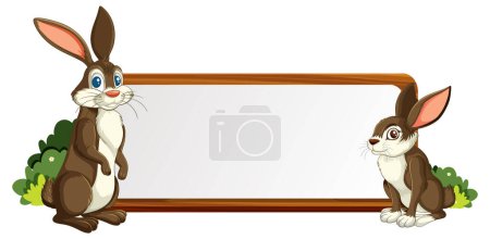 Illustration for Two cartoon rabbits beside an empty sign - Royalty Free Image
