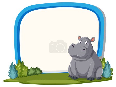 Illustration for Vector graphic of a hippopotamus beside a sign - Royalty Free Image