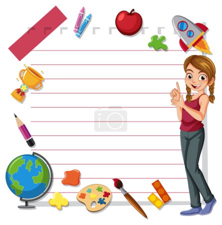 Illustration for Smiling woman with school-related items illustration - Royalty Free Image
