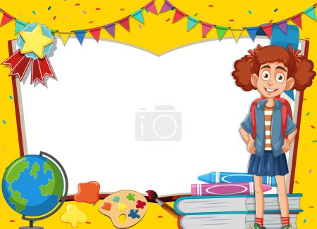 Illustration for Young boy with books and globe, school setting. - Royalty Free Image