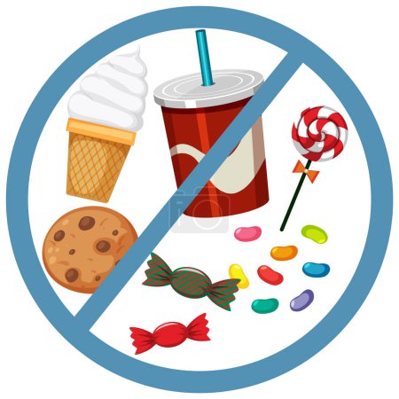 Vector graphic of banned sugary and junk foods.