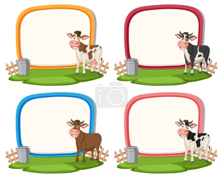Illustration for Four cows with colorful frames and buckets - Royalty Free Image