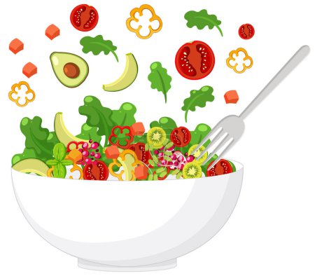 Illustration for Colorful vegetable salad in a white bowl illustration. - Royalty Free Image