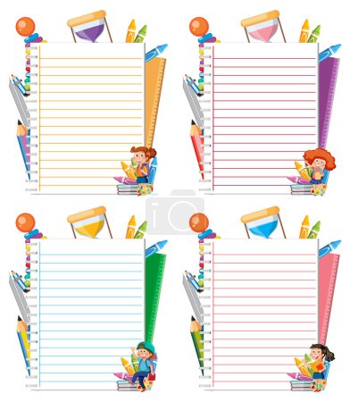 Illustration for Illustrated notepads with vibrant school supplies. - Royalty Free Image