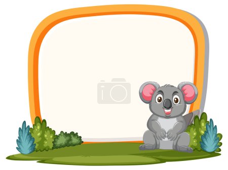Téléchargez les illustrations : Adorable koala assis à côté d'un cadre vierge - en licence libre de droit