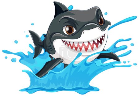 Téléchargez les illustrations : Illustration vectorielle d'un requin heureux éclaboussant l'eau. - en licence libre de droit