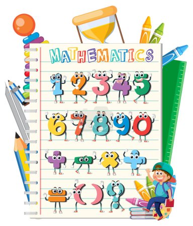 Illustration for Animated numbers and tools on a notebook background - Royalty Free Image