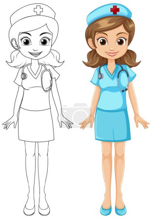 Téléchargez les illustrations : Illustration vectorielle de deux personnages d'infirmière. - en licence libre de droit