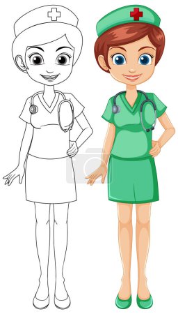 Ilustración vectorial de dos personajes de enfermera.