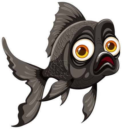 Vector illustration of a startled black goldfish.