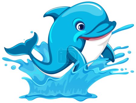Téléchargez les illustrations : Illustration vectorielle d'un dauphin heureux sautant. - en licence libre de droit