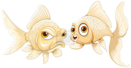 Deux poissons rouges aux expressions contrastées se font face.