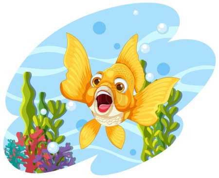 Illustration for A vibrant goldfish swimming among lively coral reefs. - Royalty Free Image