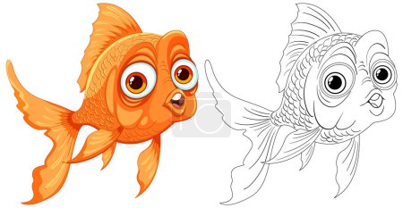 Illustration vectorielle d'un poisson rouge coloré et contour.