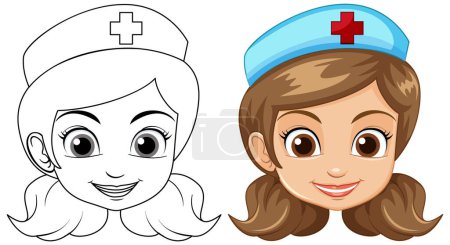 Ilustración de Dibujo para colorear e ilustración enfermera de color. - Imagen libre de derechos