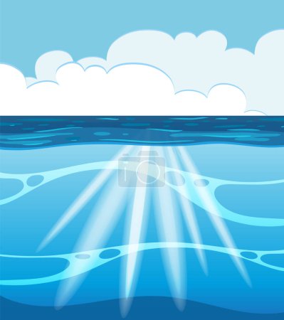 Vector illustration of sunlight piercing through ocean