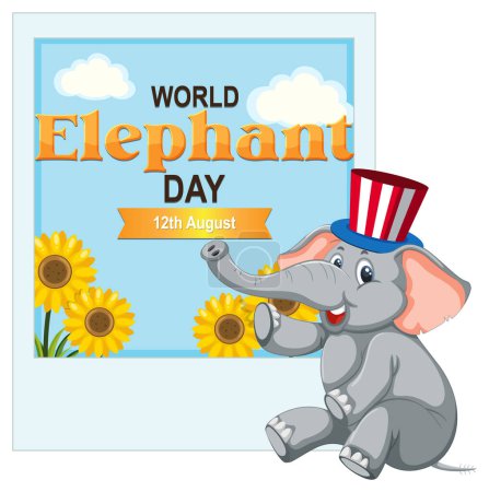 Elefante de dibujos animados con sombrero celebrando el Día Mundial del Elefante