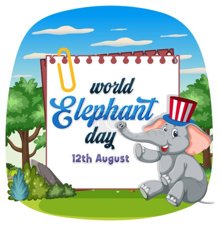 Ilustración de Elefante de dibujos animados que promueve el evento del Día Mundial del Elefante. - Imagen libre de derechos