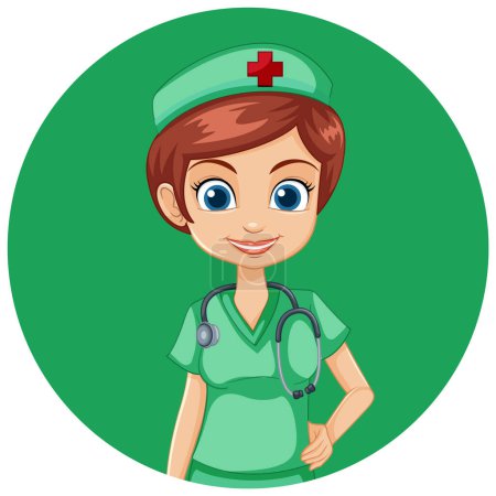 Téléchargez les illustrations : Infirmière dessin animé avec stéthoscope souriant chaleureusement. - en licence libre de droit