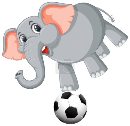 Ilustración de Elefante de dibujos animados jugando con una pelota de fútbol blanco y negro - Imagen libre de derechos