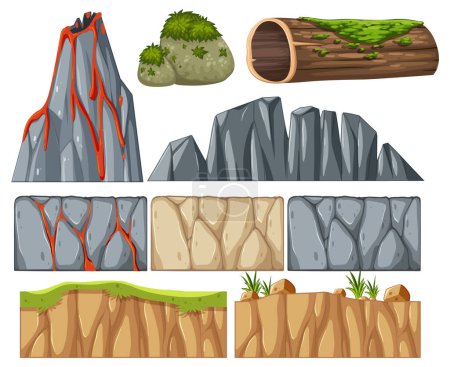 Illustration for Collection of various natural landscape elements - Royalty Free Image