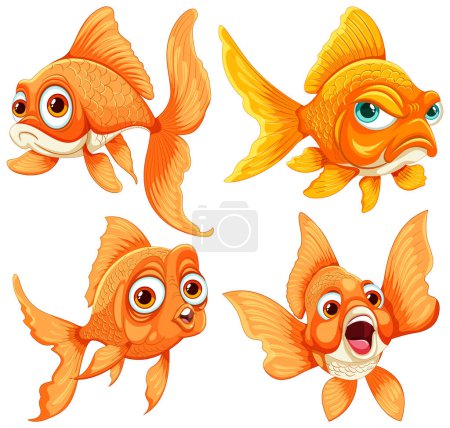 Illustration for Four cartoon goldfish with various expressions - Royalty Free Image