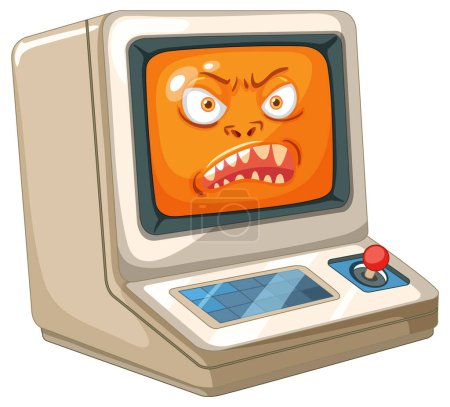 Téléchargez les illustrations : Caricature d'un ordinateur en colère avec un visage - en licence libre de droit