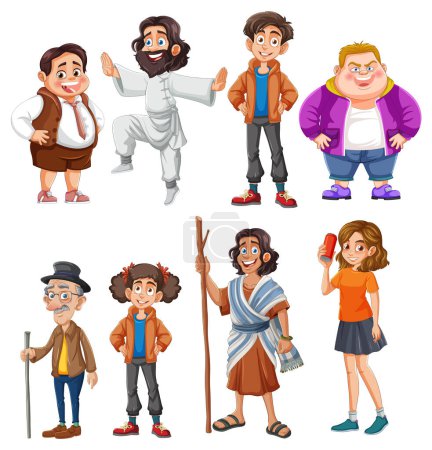 Ilustración de Ilustración colorida de varias personas de dibujos animados - Imagen libre de derechos