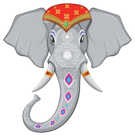 Téléchargez les illustrations : Illustration vectorielle colorée d'un éléphant décoré - en licence libre de droit