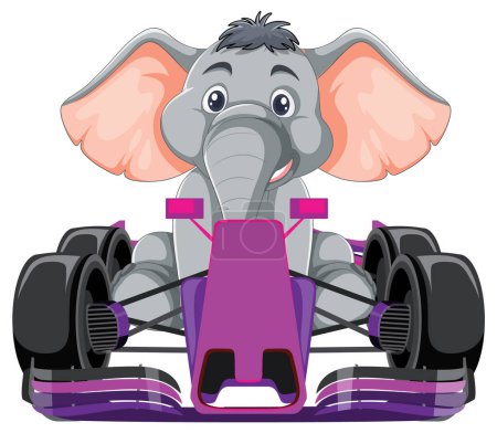 Éléphant de bande dessinée dans un kart de course violet
