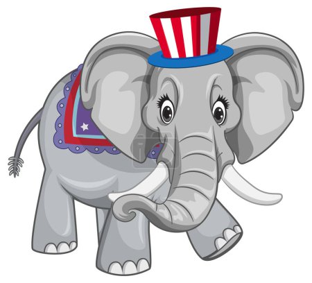 Ilustración de un elefante alegre con sombrero