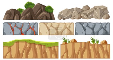 Illustrations de différents styles de murs en pierre