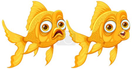 Ilustración de Dos peces de colores de dibujos animados con expresiones vívidas - Imagen libre de derechos