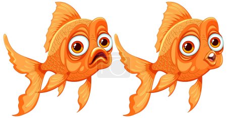 Illustration for Two vibrant, expressive cartoon goldfish - Royalty Free Image