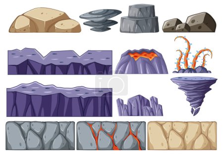 Illustration for Collection of various geological formations and phenomena - Royalty Free Image