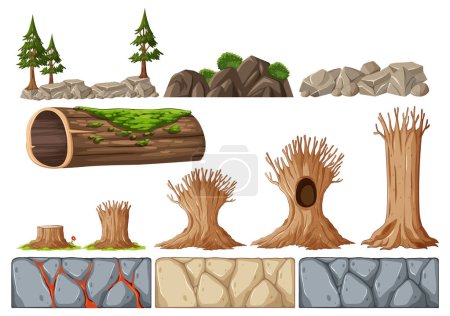 Ilustración de Colección de árboles, rocas y texturas del suelo - Imagen libre de derechos