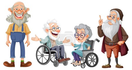 Ilustración de Cuatro personajes ancianos, diversos y animados - Imagen libre de derechos
