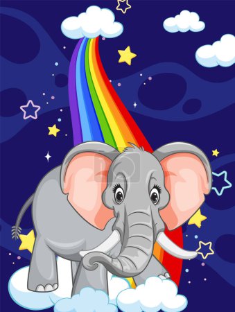 Téléchargez les illustrations : Illustration colorée d'éléphant sous un arc-en-ciel - en licence libre de droit