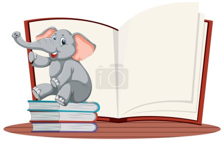 Cartoon-Elefant liest Bücher und symbolisiert das Lernen