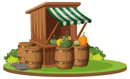 Ilustración de Ilustración vectorial de un puesto de mercado de madera con verduras - Imagen libre de derechos
