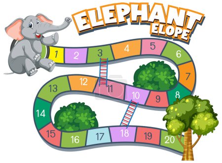 Colorful board game path with playful elephant